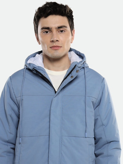 Men's Hooded Regular Fit Solid Grey Sky Jackets