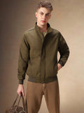 Men's Solid Brown Full Sleeves Mock Neck Jacket