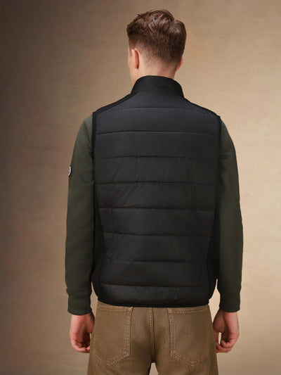 Men's Solid Stand Collar Sleeveless Regular Fit Gilet Jacket