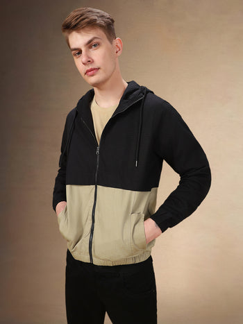 Men's Colorblocked Hooded Full Sleeves Regular Fit Jacket