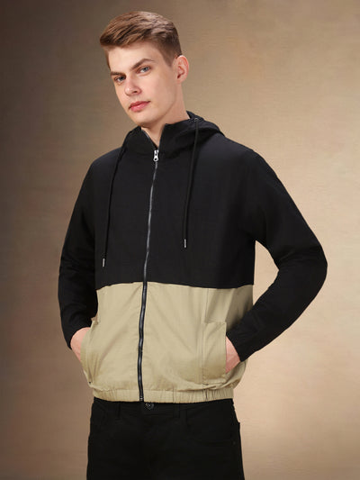 Men's Colorblocked Hooded Full Sleeves Regular Fit Jacket