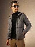 Men's Grey Hooded Full Sleeves Puffer Jacket