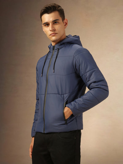 Men's Navy blue Hooded Full Sleeves Jacket