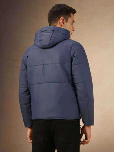 Men's Navy blue Hooded Full Sleeves Jacket