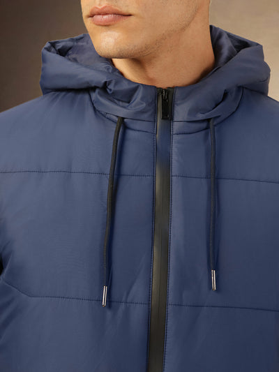 Men's Navy blue Hooded Full Sleeves Jacket