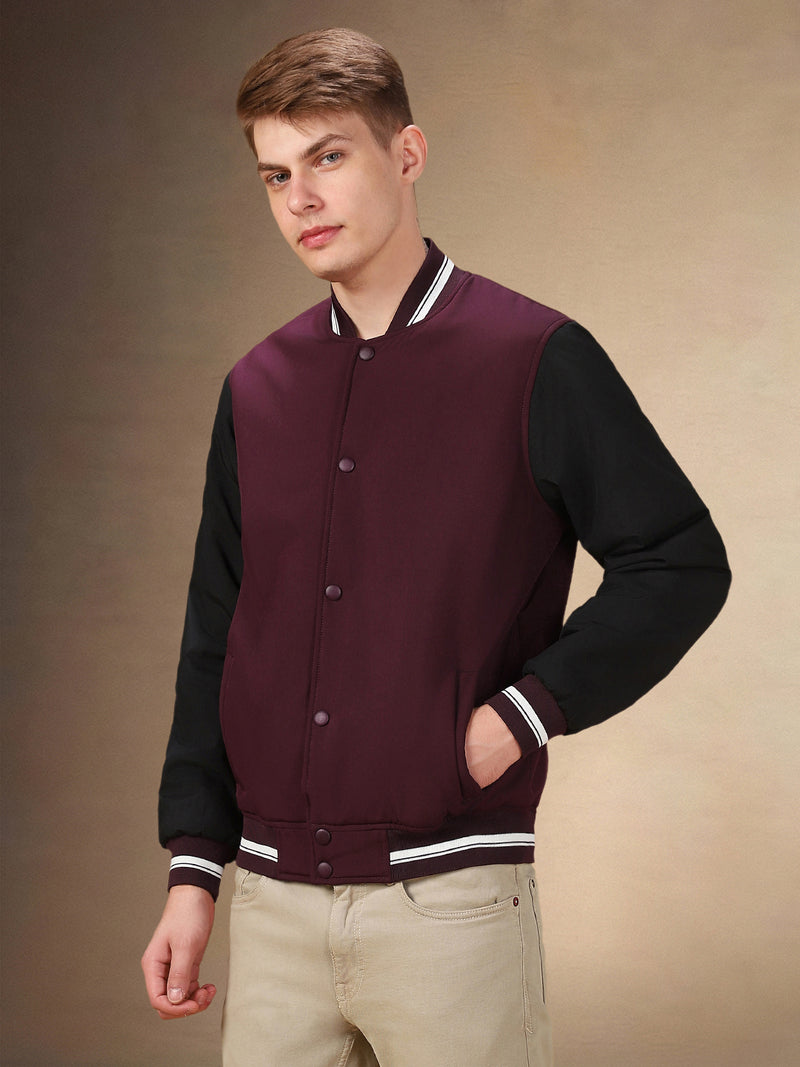 Men's Colorblocked Rib Collar Full Sleeves Regular Fit Bomber Jacket