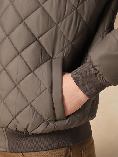 Men's Solid Quilted Rib Collar Full Sleeves Bomber Jacket