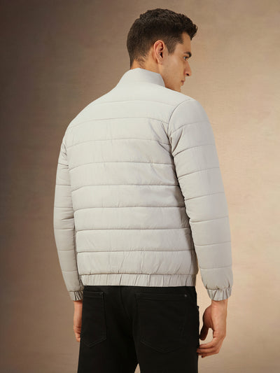 Men's Grey Mock Neck Full Sleeves Puffer Jacket