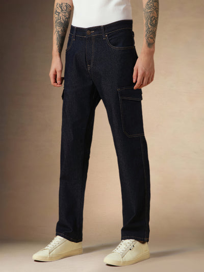 Men's Indigo Washed Mid rise Relaxed Fit Jeans