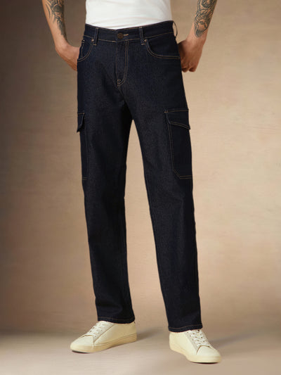 Men's Indigo Washed Mid rise Relaxed Fit Jeans