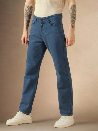 Men's Blue Cotton Relaxed Fit Mid-Rise Casual Jeans