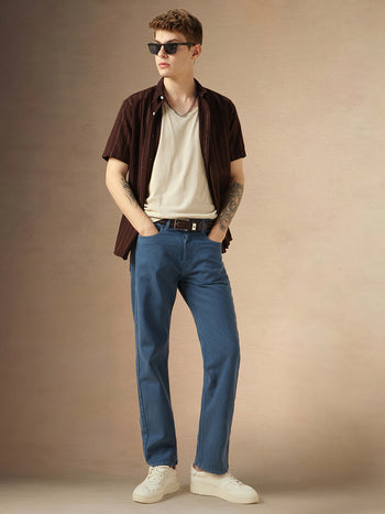 Men's Blue Cotton Relaxed Fit Mid-Rise Casual Jeans