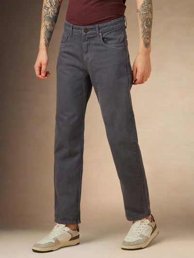 Men's Grey Cotton Relaxed Fit Mid-Rise Casual Jeans