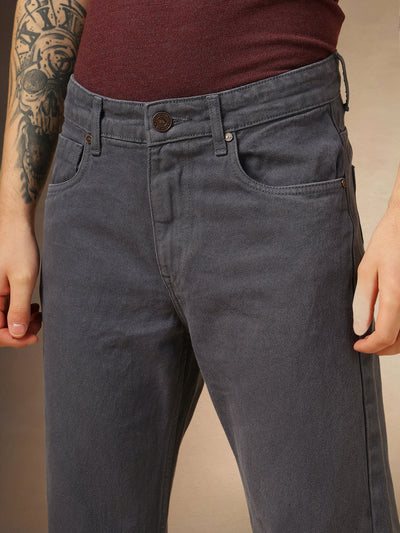 Men's Grey Cotton Relaxed Fit Mid-Rise Casual Jeans