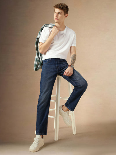 Men's Blue Cotton Relaxed Fit Mid-Rise Casual Jeans