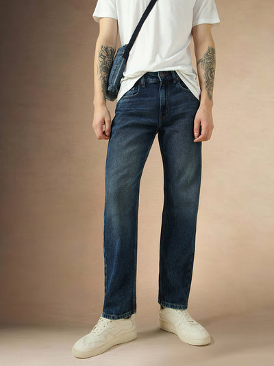 Men's Blue Cotton Relaxed Fit Mid-Rise Casual Jeans