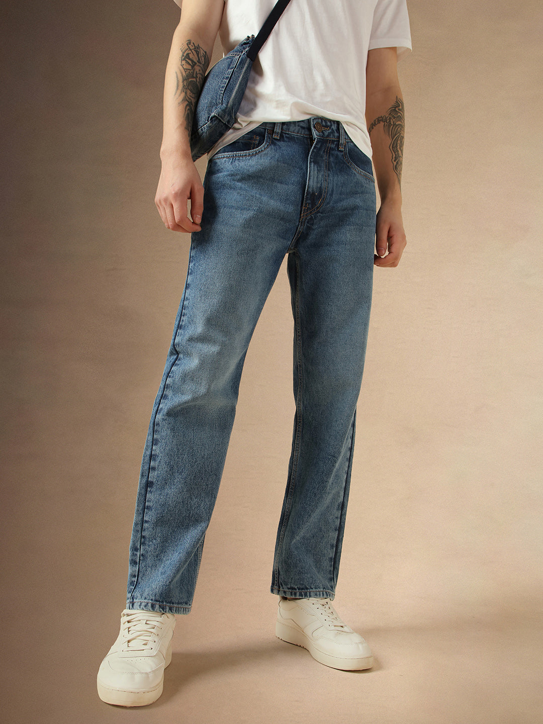 Men's Blue Cotton Relaxed Fit Mid-Rise Casual Jeans