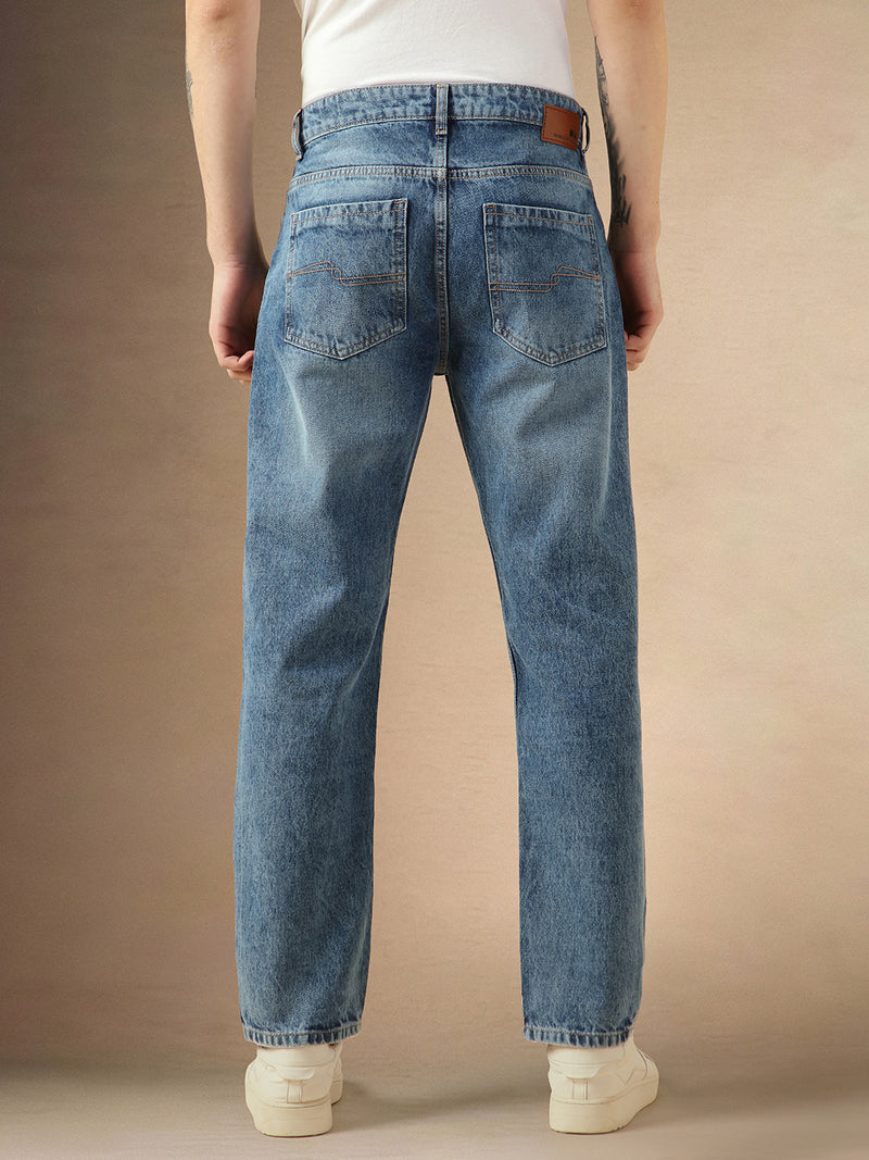 Men's Blue Cotton Relaxed Fit Mid-Rise Casual Jeans