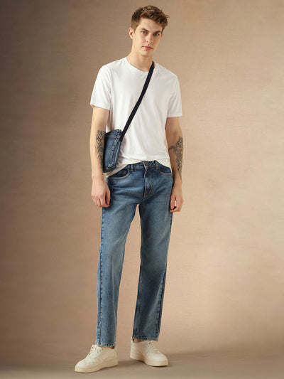 Men's Blue Cotton Relaxed Fit Mid-Rise Casual Jeans