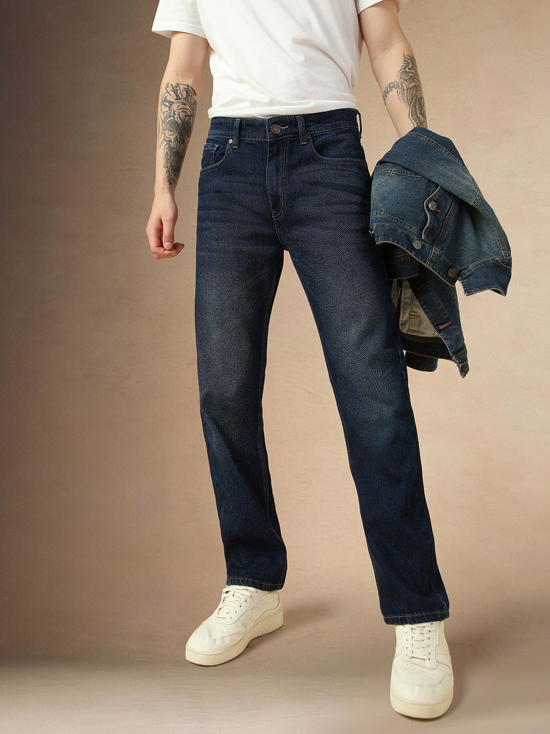 Men's Blue Cotton Relaxed Fit Mid-Rise Casual Jeans