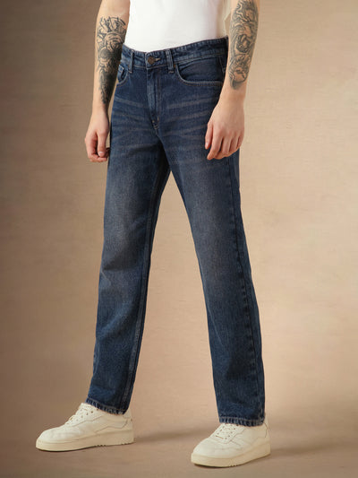 Men's Blue Cotton Relaxed Fit Mid-Rise Casual Jeans