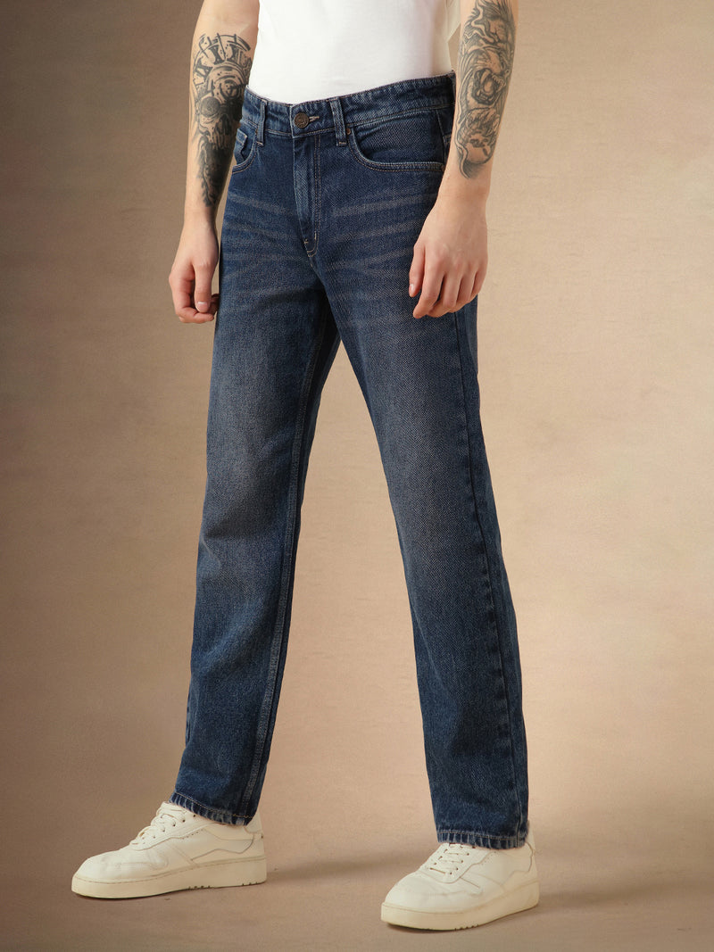 Men's Blue Cotton Relaxed Fit Mid-Rise Casual Jeans