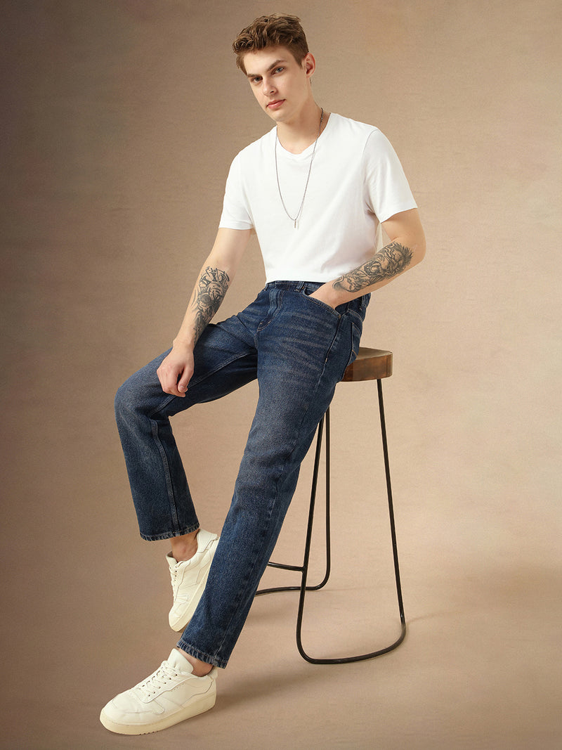 Men's Blue Cotton Relaxed Fit Mid-Rise Casual Jeans