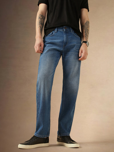 Men's Blue Cotton Relaxed Fit Mid-Rise Casual Jeans