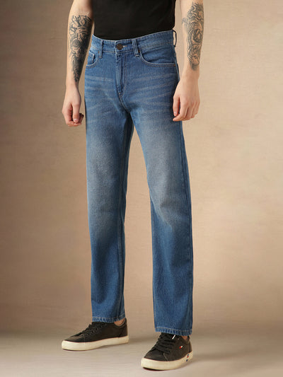 Men's Blue Cotton Relaxed Fit Mid-Rise Casual Jeans