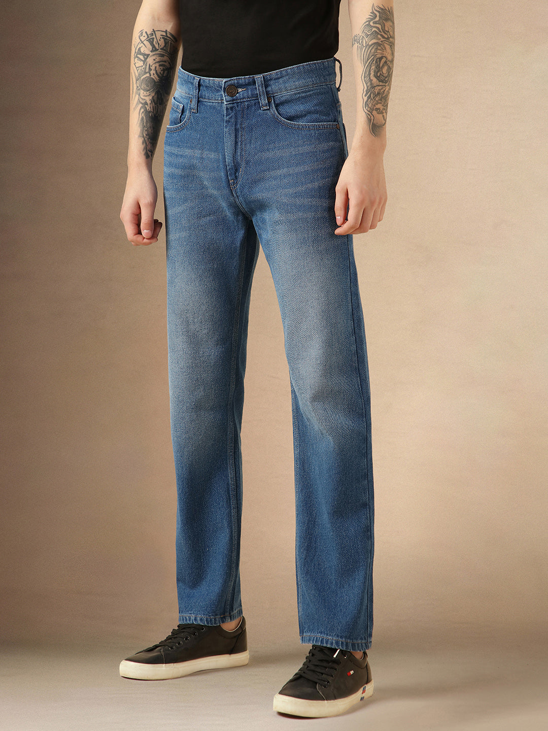 Men's Blue Cotton Relaxed Fit Mid-Rise Casual Jeans