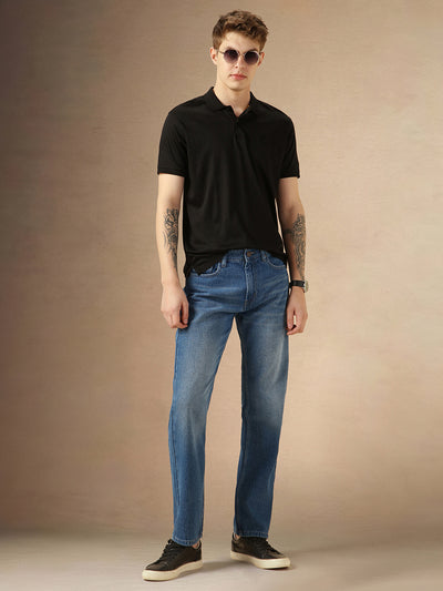 Men's Blue Cotton Relaxed Fit Mid-Rise Casual Jeans