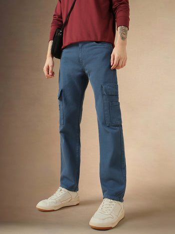 Men's Blue Cotton Relaxed Fit Mid-Rise Casual Jeans