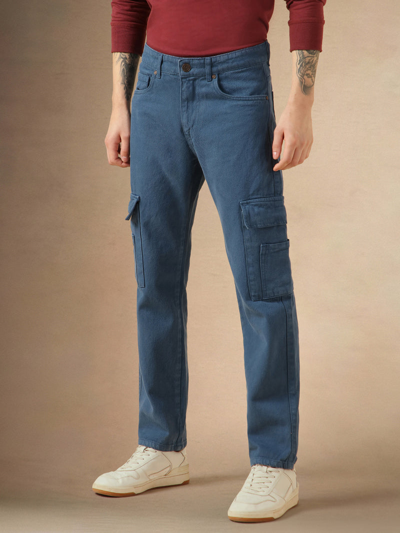 Men's Blue Cotton Relaxed Fit Mid-Rise Casual Jeans