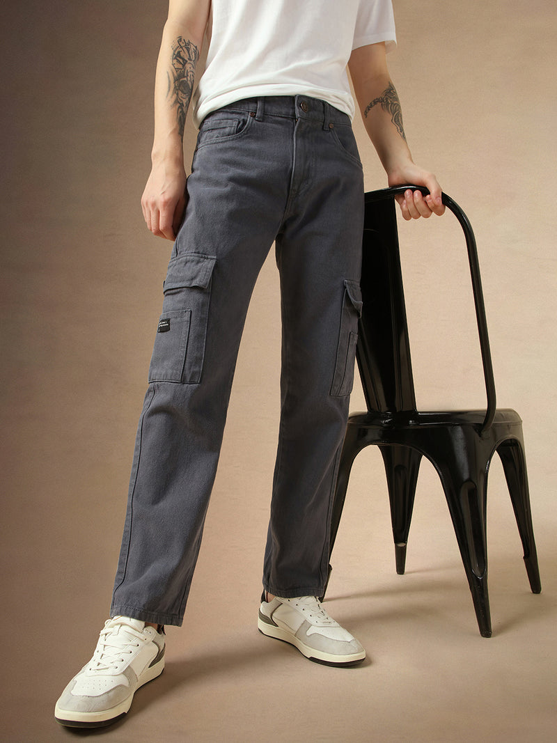 Men's Grey Cotton Relaxed Fit Mid-Rise Casual Jeans