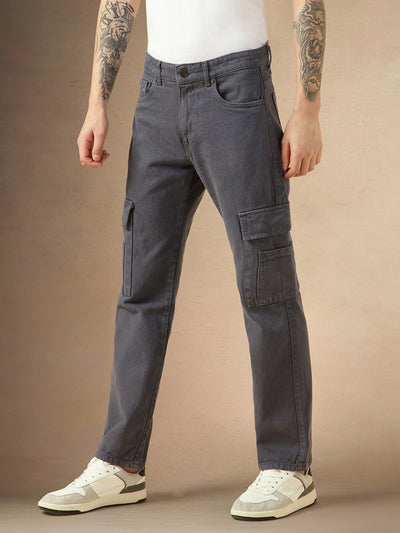 Men's Grey Cotton Relaxed Fit Mid-Rise Casual Jeans