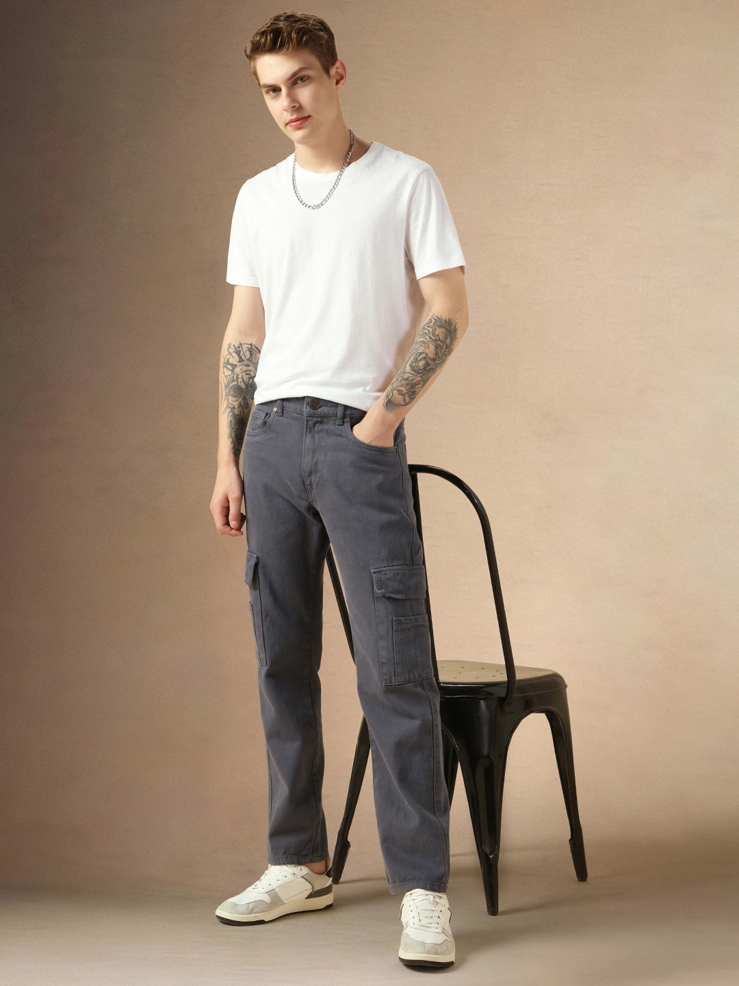 Men's Grey Cotton Relaxed Fit Mid-Rise Casual Jeans