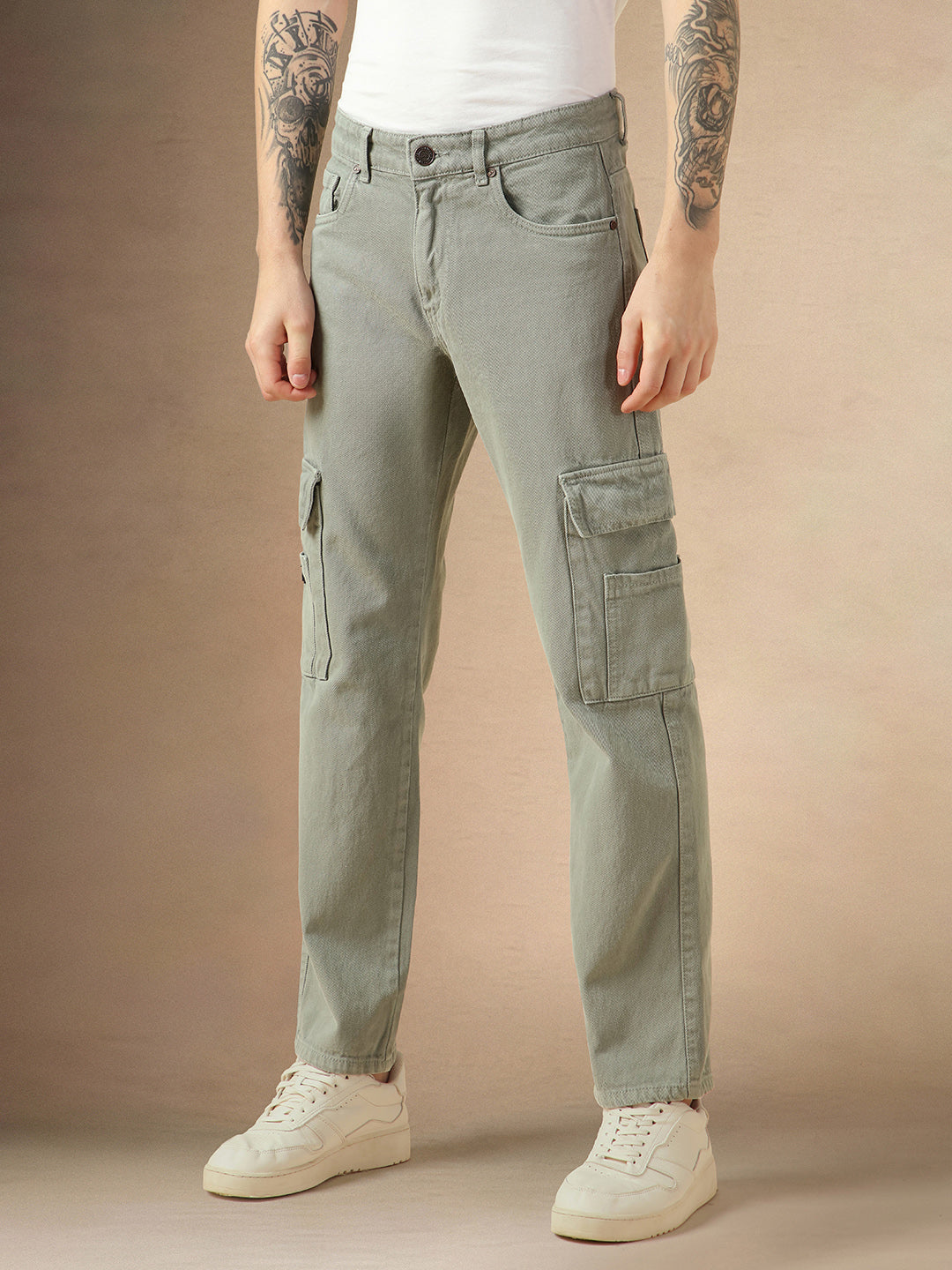 Men's Green Cotton Relaxed Fit Mid-Rise Casual Jeans