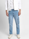 Men's Straight Cargo Fit Washed Indigo Stretchable Jeans