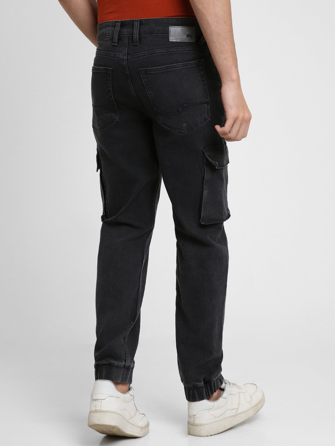 Men's Cargo Jogger Fit Washed Black Stretchable Jeans