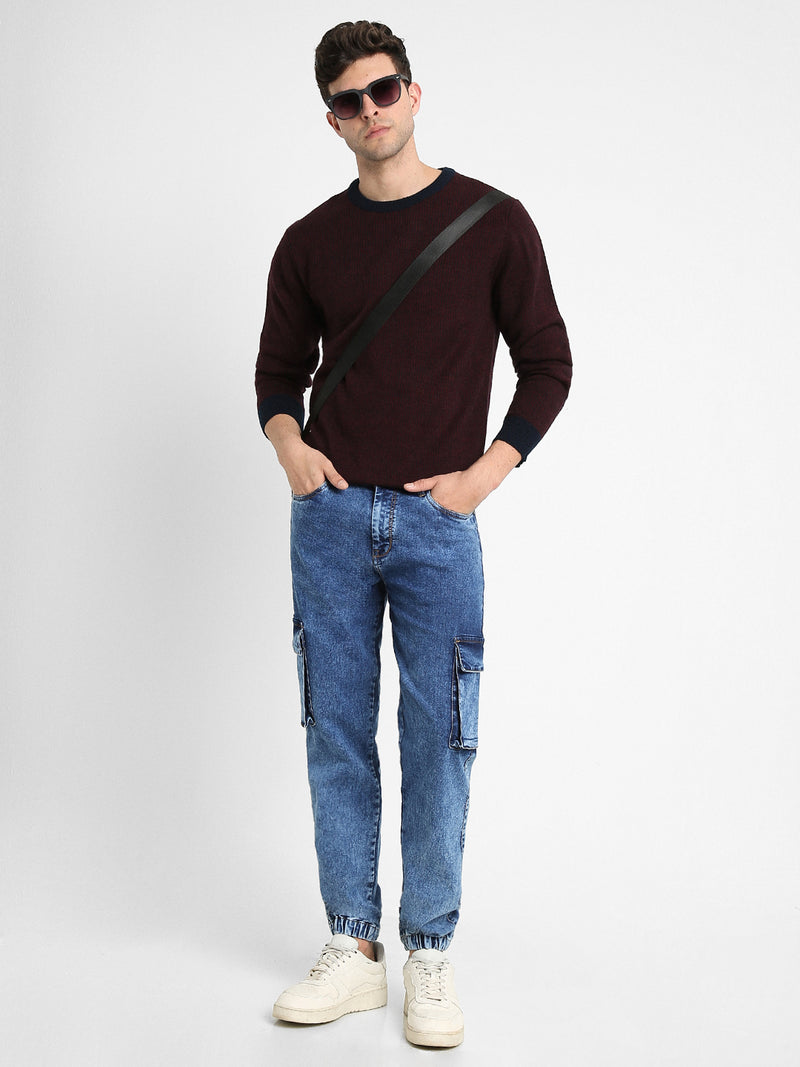 Men's Cargo Jogger Fit Washed Indigo Stretchable Jeans