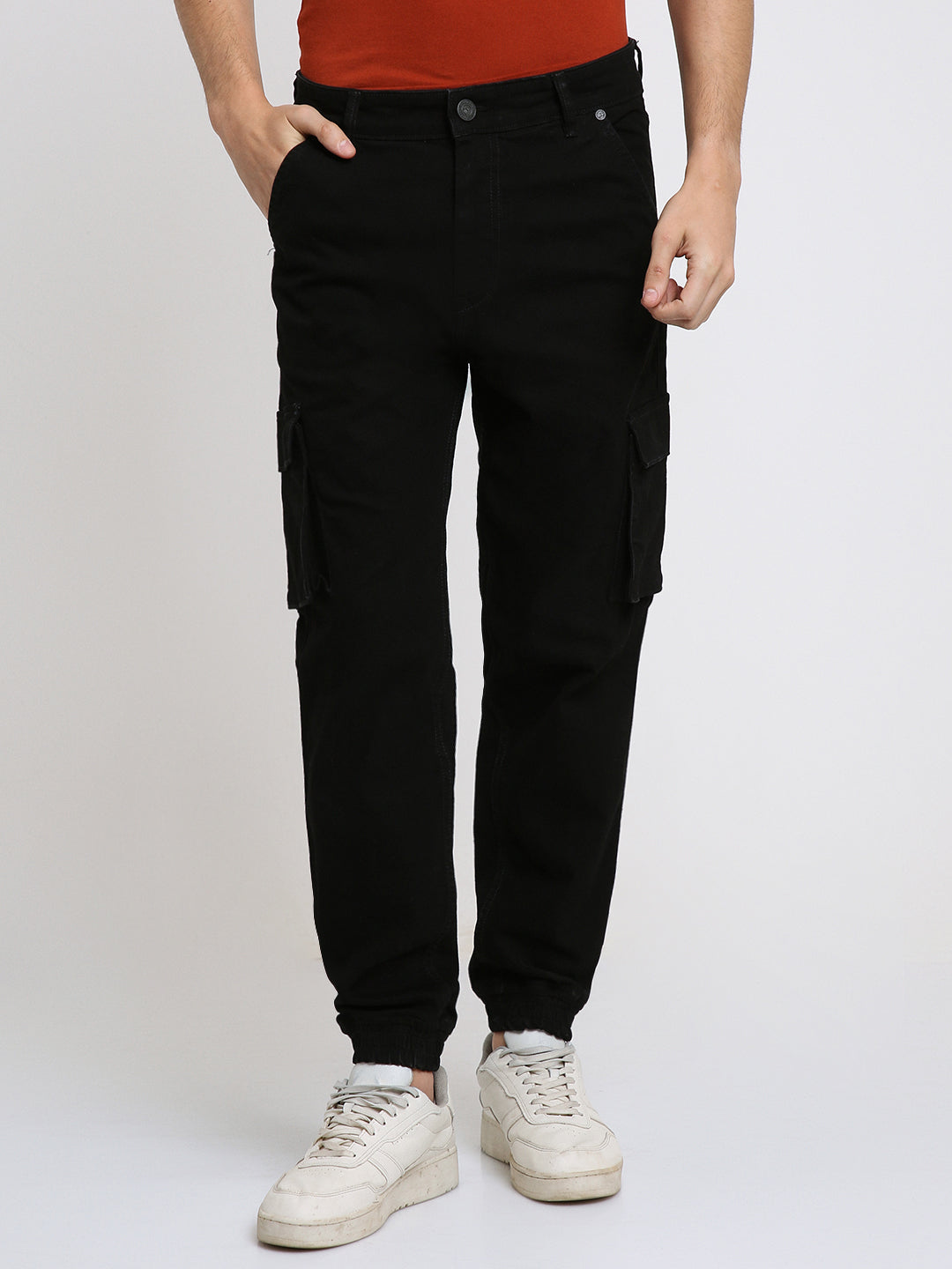 Men's Cargo Jogger Fit  Rinse Black Stretchable Jeans