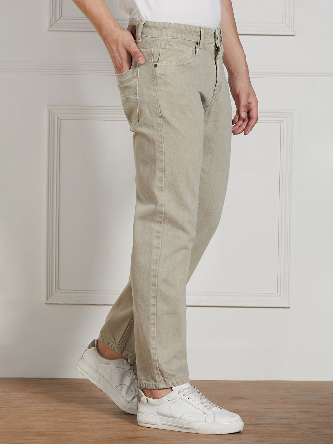 Men's Khaki Cotton Solid Relaxed fit Jeans