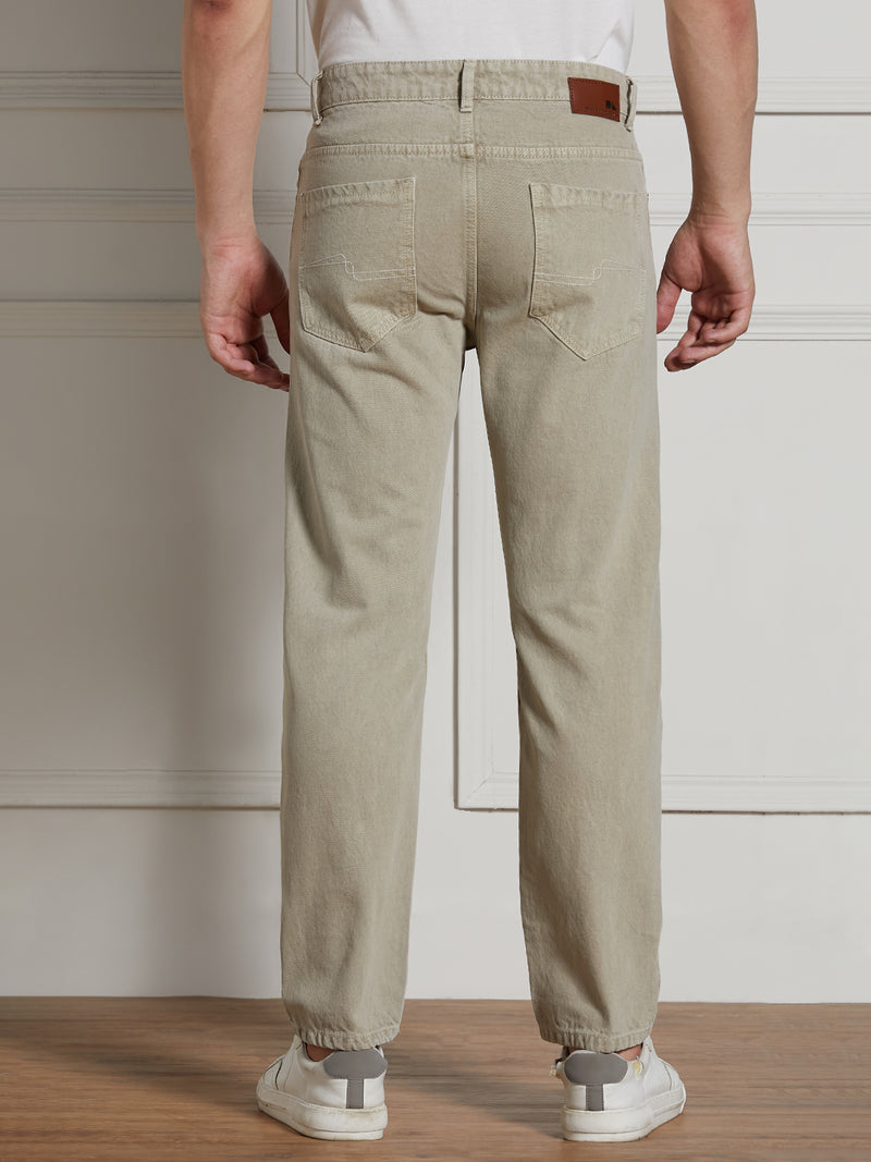 Men's Khaki Cotton Solid Relaxed fit Jeans