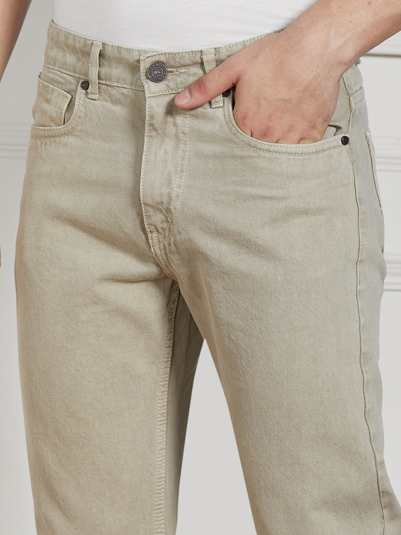 Men's Khaki Cotton Solid Relaxed fit Jeans