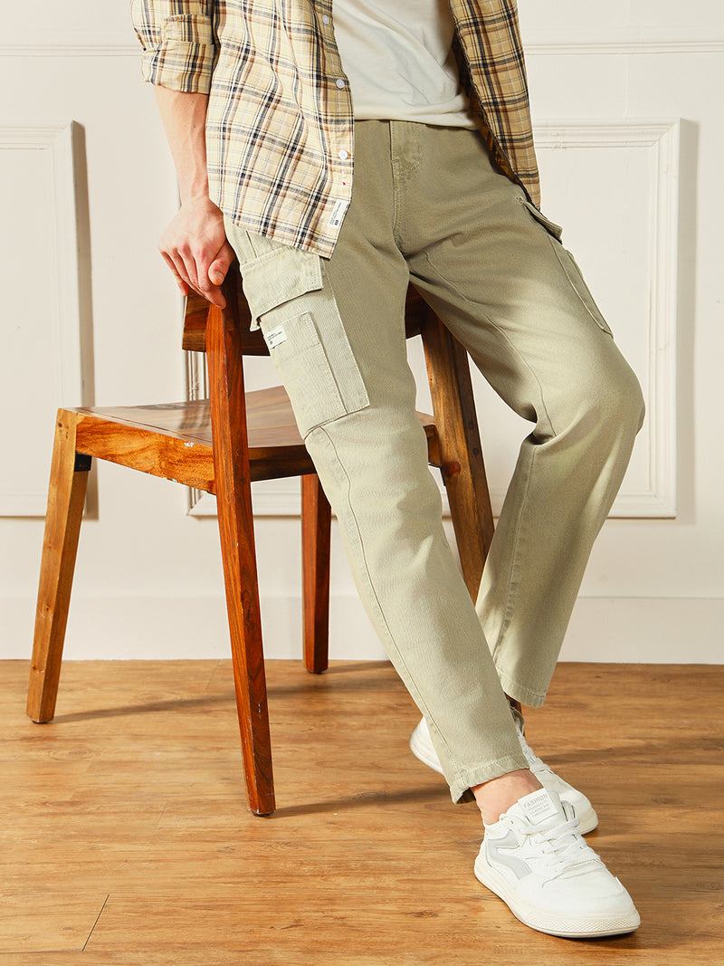 Men's Khaki Relaxed Fit Cargo Jeans