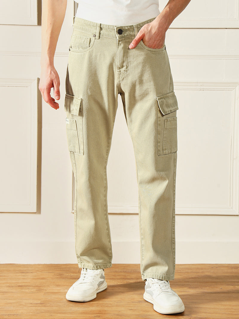 Men's Khaki Relaxed Fit Cargo Jeans