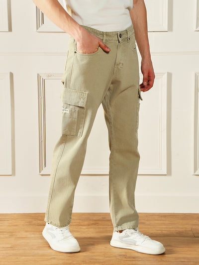 Men's Khaki Relaxed Fit Cargo Jeans