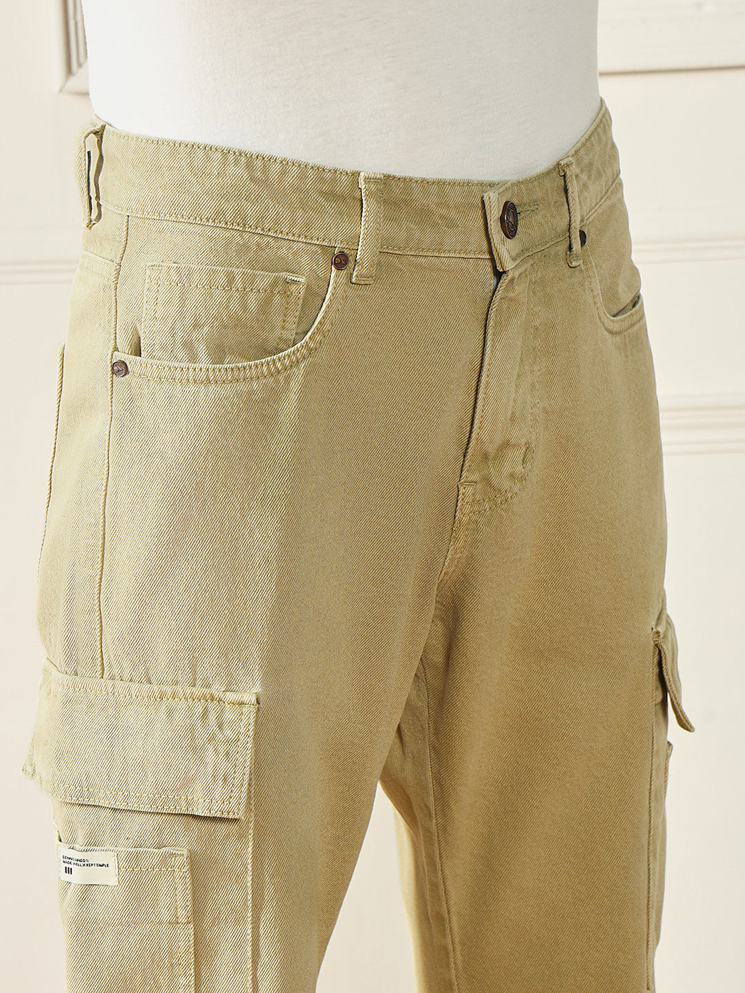 Men's Khaki Relaxed Fit Cargo Jeans