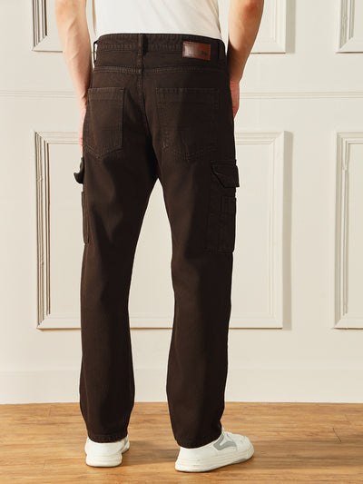 Men's Brown Relaxed Fit Clean Look Cargo Jeans