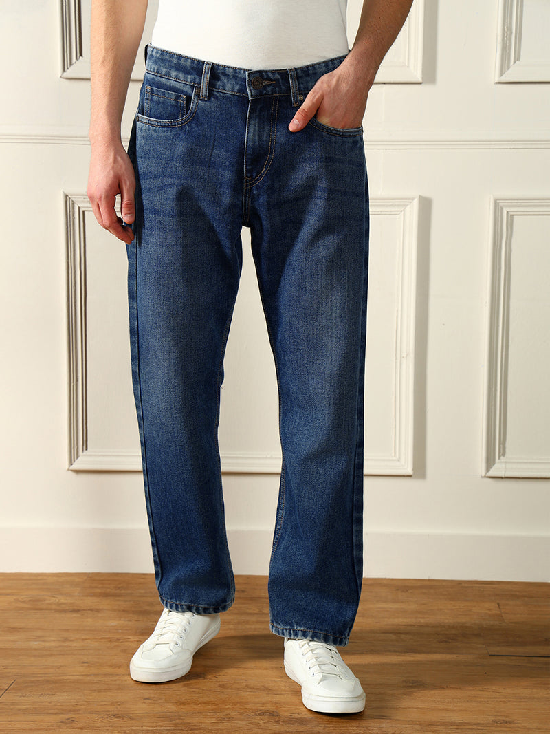 Men's Dark Blue Relaxed Fit Light Fade Jeans